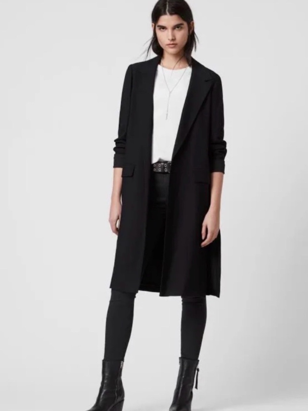 ALLSAINTS sz 8 Aleida Duster Jacket Coat Black Blazer Open Front